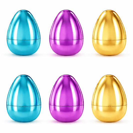 Set of 6 Large Fillable Multicolored Metallic Plastic Easter Eggs 4 Inches