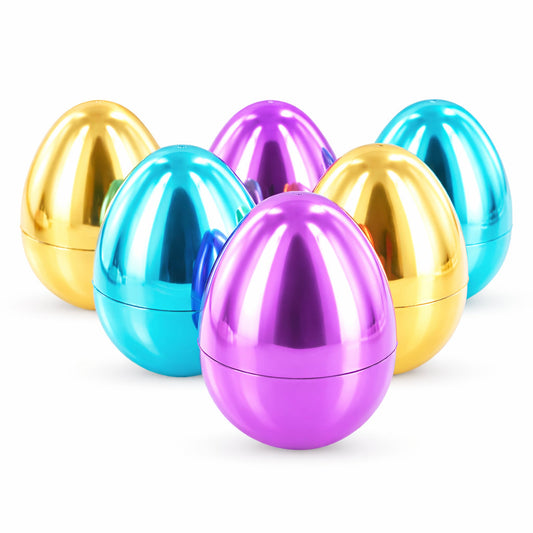 Set of 6 Large Fillable Multicolored Metallic Plastic Easter Eggs 4 Inches