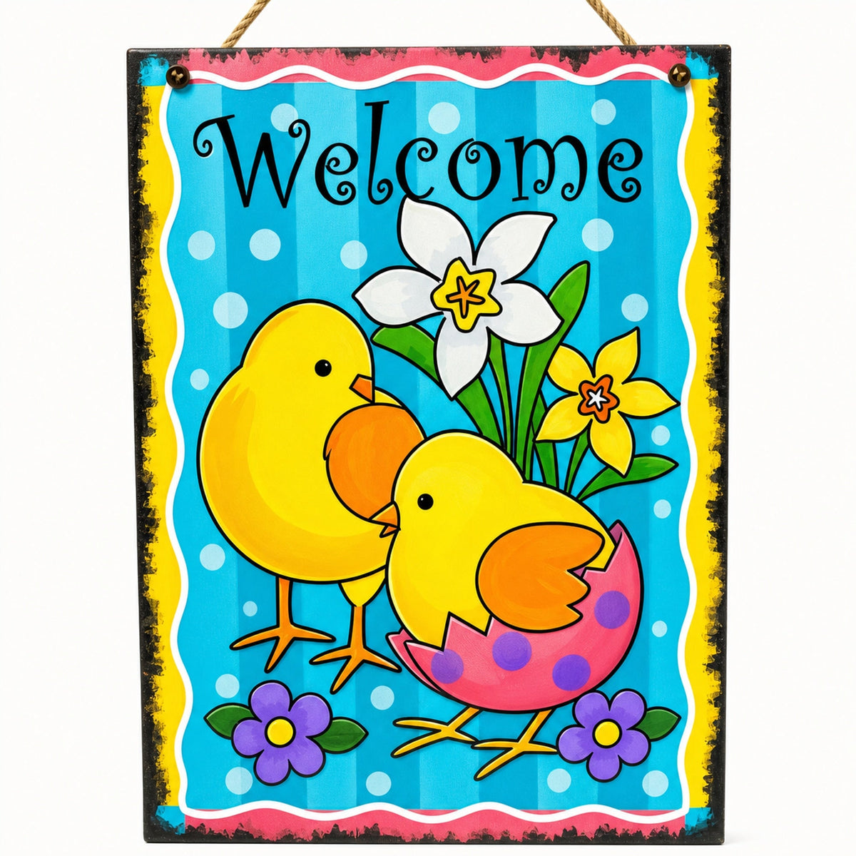 Easter Chicks Spring Welcome Decorative Plaque Wall Sign 10 Inches