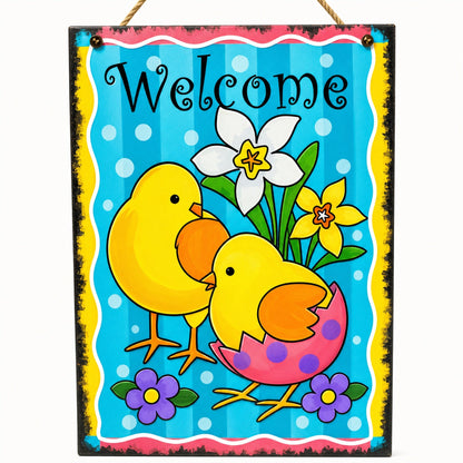 Easter Chicks Spring Welcome Decorative Plaque Wall Sign 10 Inches