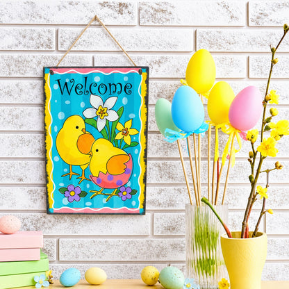 Easter Chicks Spring Welcome Decorative Plaque Wall Sign 10 Inches