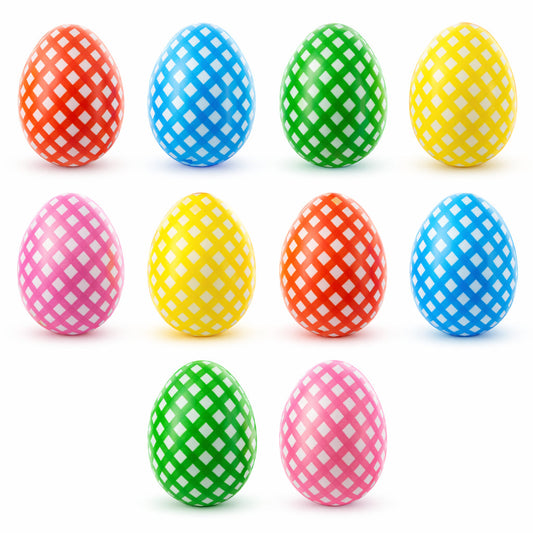 Set of 10 Multicolored Gingham Checkered Fillable Easter Eggs, 2.25 Inches