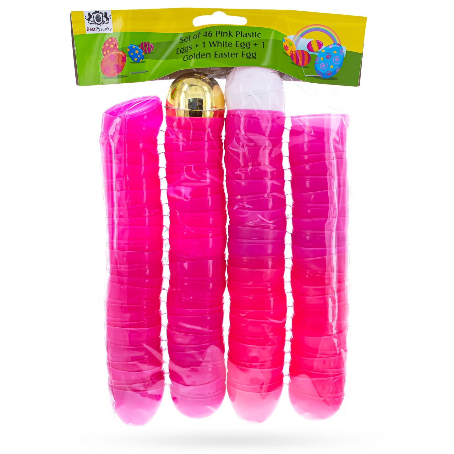 Set of 46 Pink Plastic Eggs, 1 White Egg, and 1 Gleaming Golden Easter Egg
