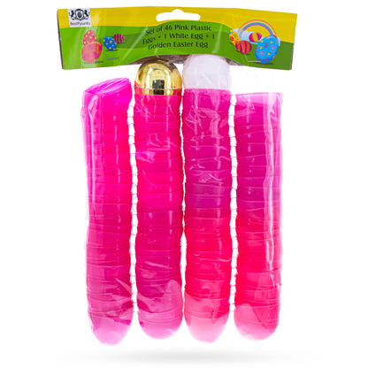 Set of 46 Pink Plastic Eggs, 1 White Egg, and 1 Gleaming Golden Easter Egg