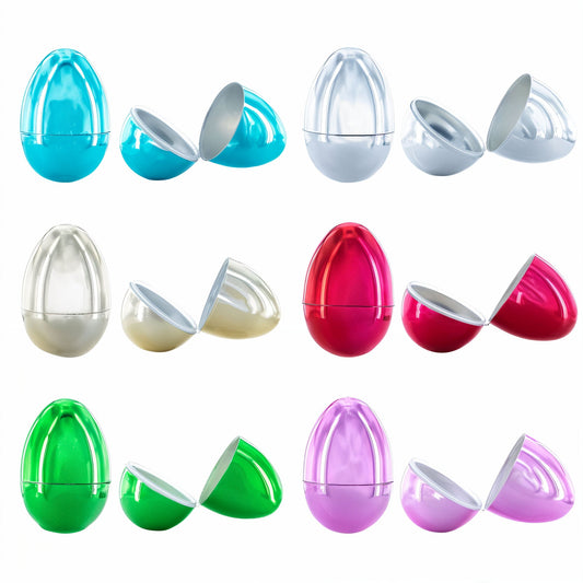 Set of 12 Reflective Metallic Multicolored Plastic Eggs, 3.05 Inches