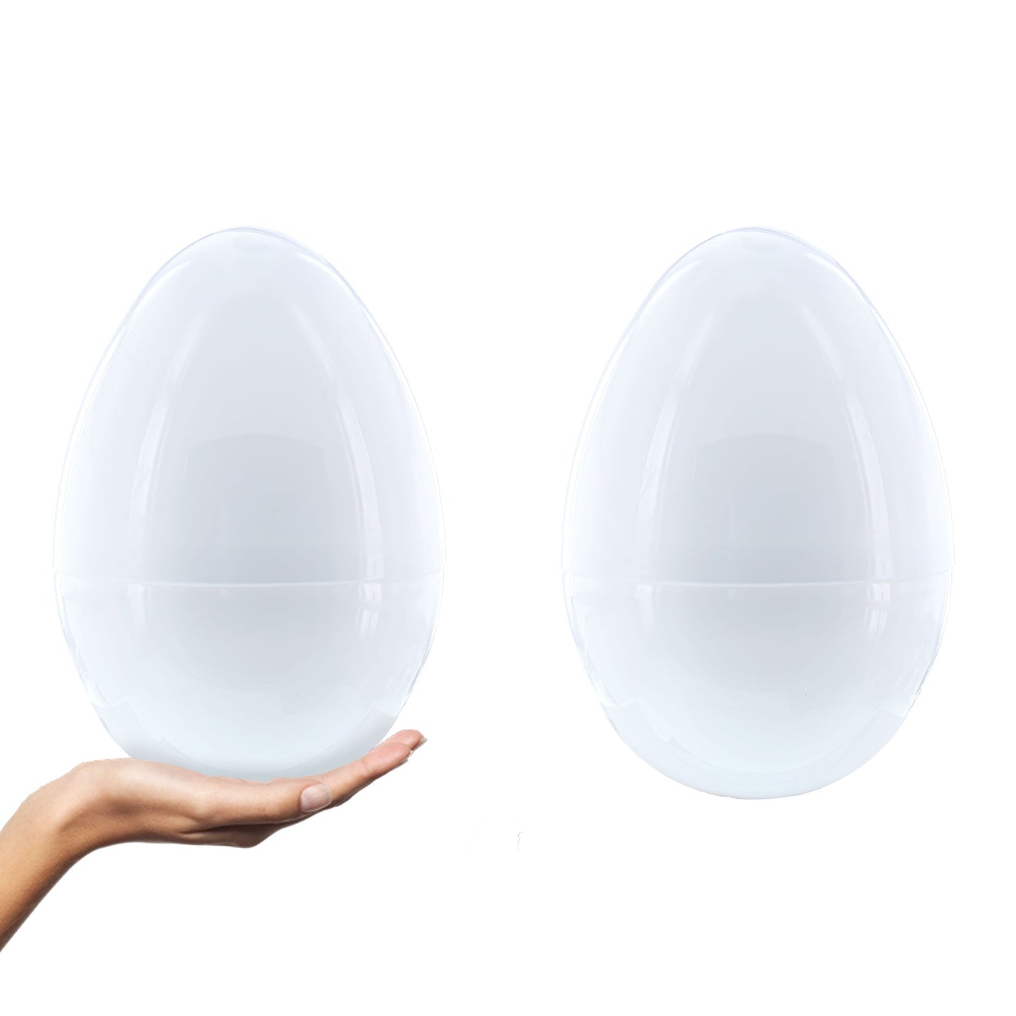Set of 2 White Plastic Jumbo Large Size Easter Eggs 10 Inches