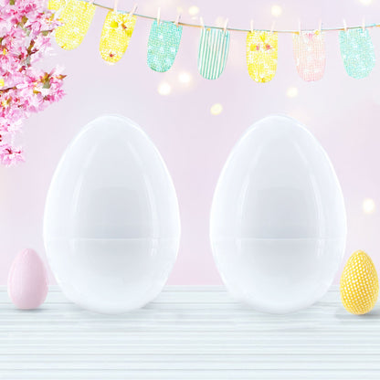 Set of 2 White Plastic Jumbo Large Size Easter Eggs 10 Inches