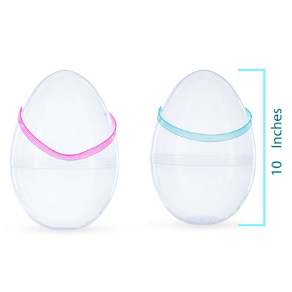 Set of 2 Transparent Jumbo Large Size Plastic Easter Eggs with Handles 10 Inches