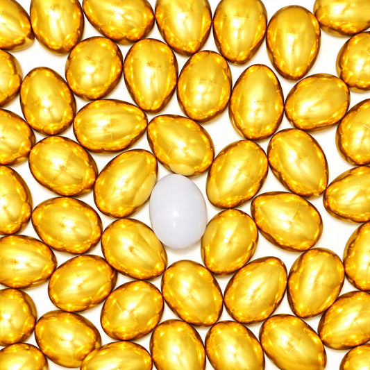 Set of 48 Plastic Eggs: 47 Metallic Gold and 1 Surprise White Egg
