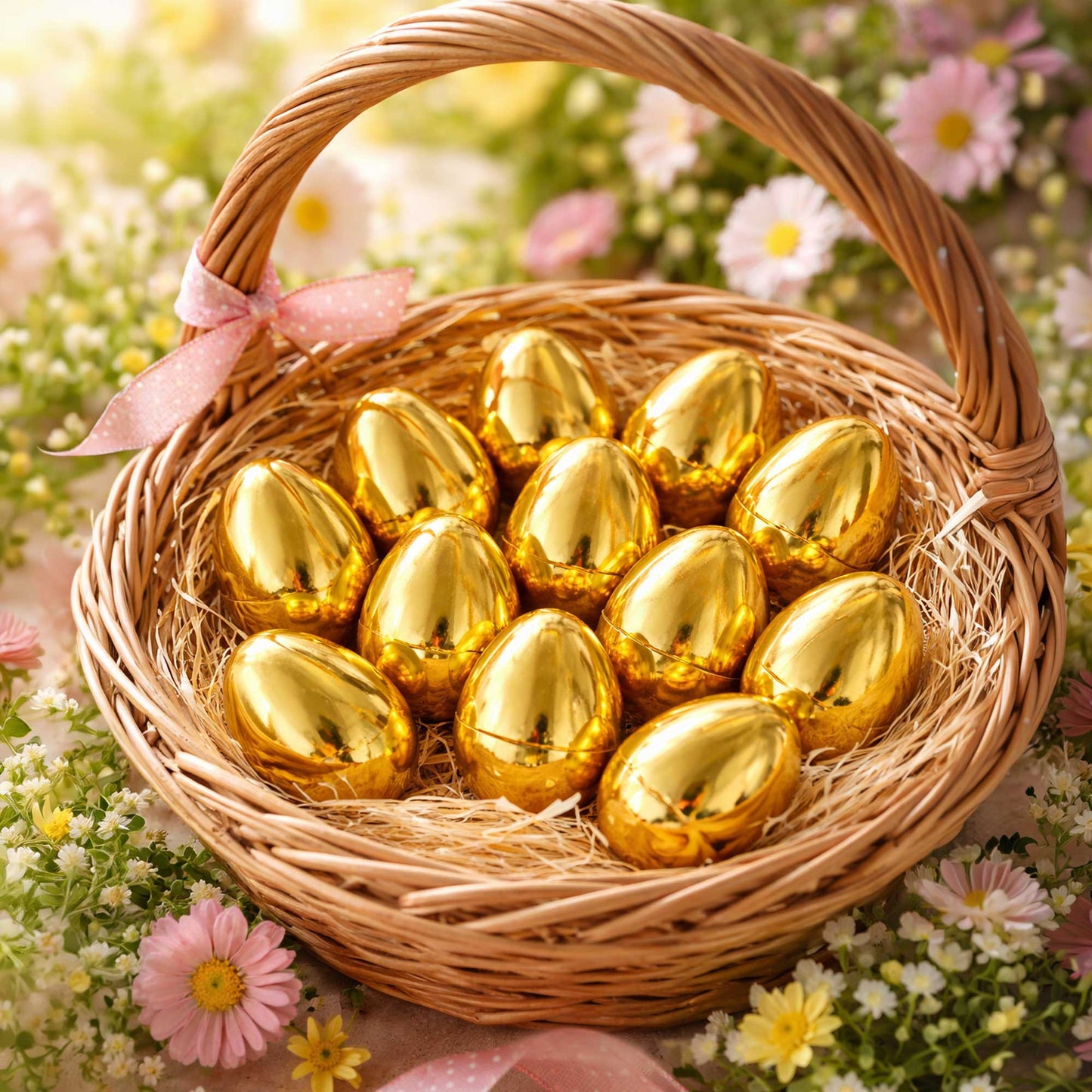 Set of 12 Very Shiny Golden Plastic Easter Eggs, 2.25 Inches