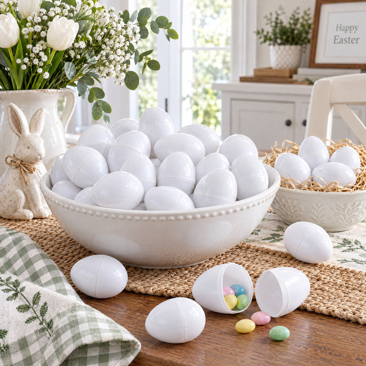 Set of 144 White Plastic Easter Eggs 2.25 Inches