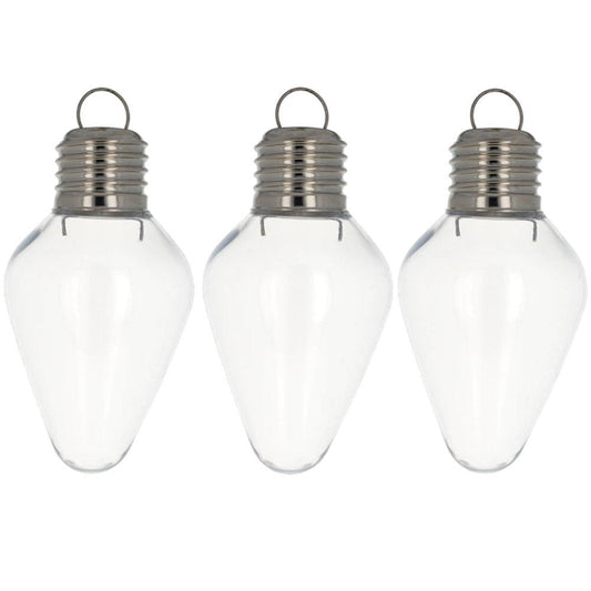Set of 3 Clear Plastic Light Bulb Christmas Ornaments DIY Craft 4 Inches