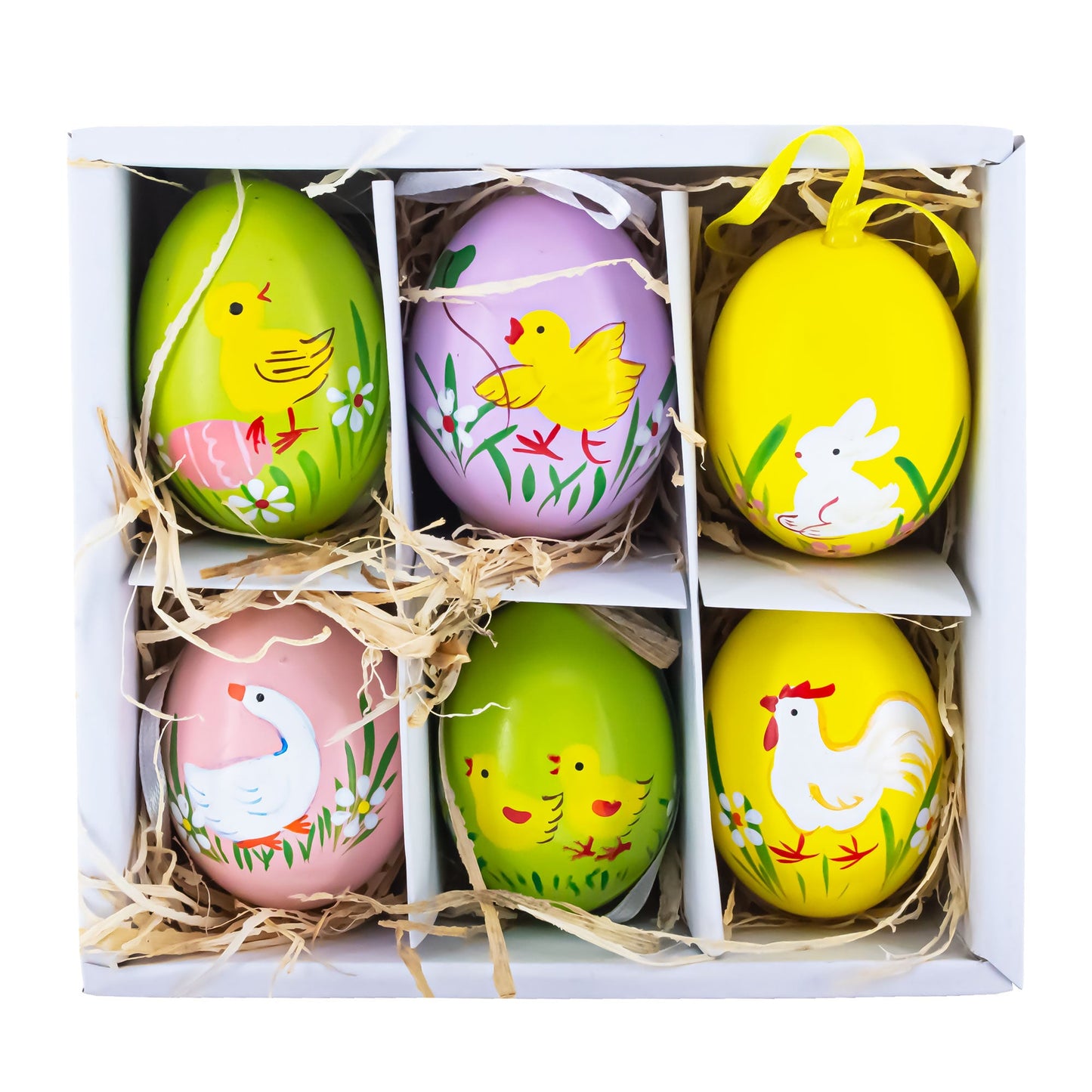 Set of 6 Real Eggshell Bunny and Friends Easter Eggs Ornaments
