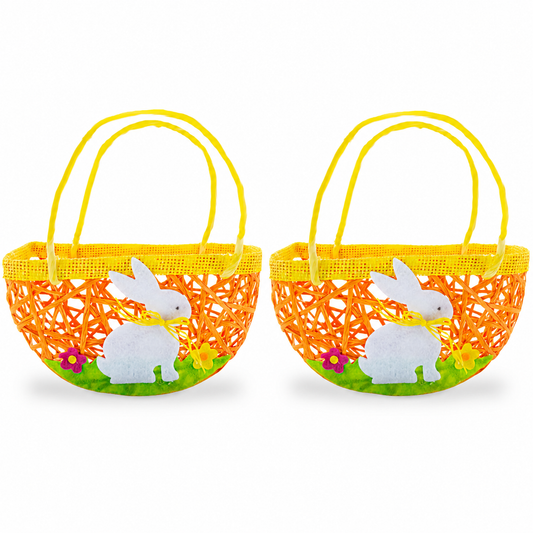 Set of 2 Easter Baskets with White Bunny and Flowers