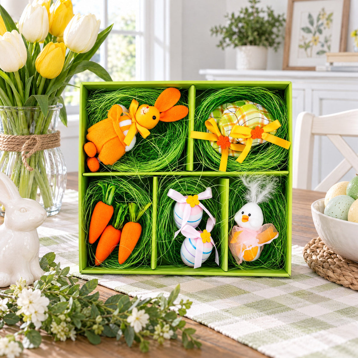 9 Easter Bunny, Hats, Eggs, Chick, Carrots Figurines