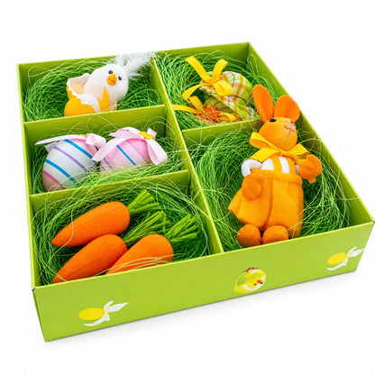 9 Easter Bunny, Hats, Eggs, Chick, Carrots Figurines