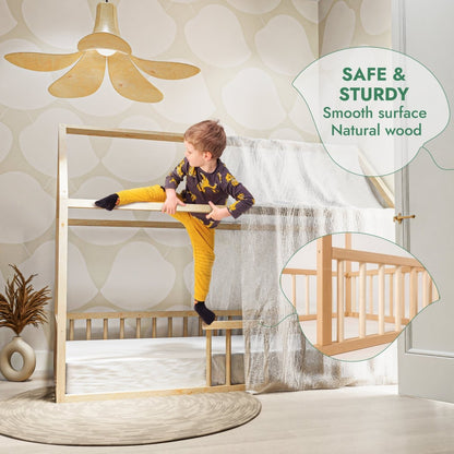 Montessori House Bed for Kids with Fence