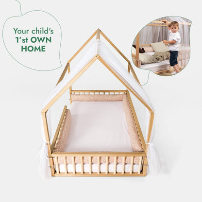 Montessori House Bed for Kids with Fence