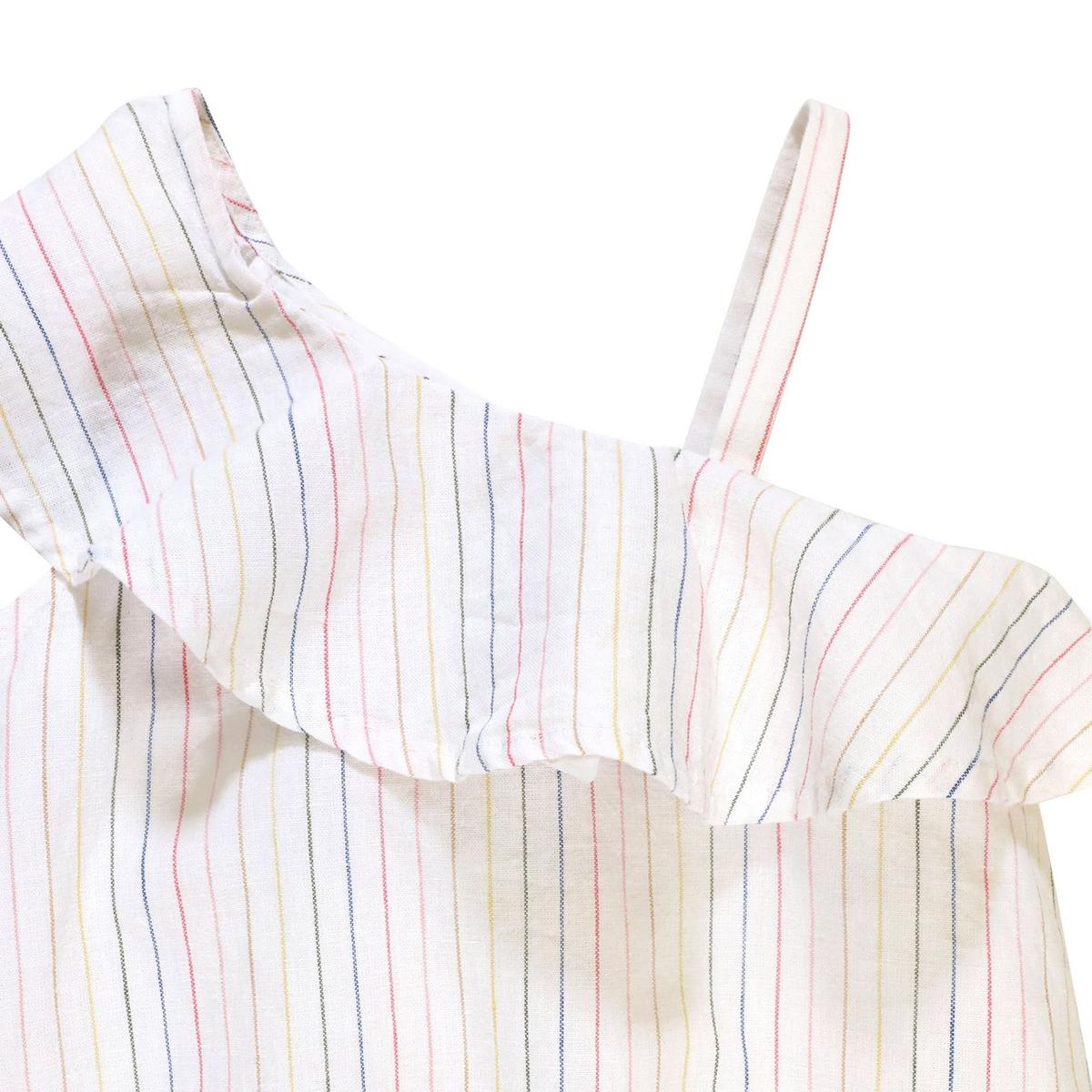 Baby One Shoulder Flounce Dress - Rainbow Pencil Stripe