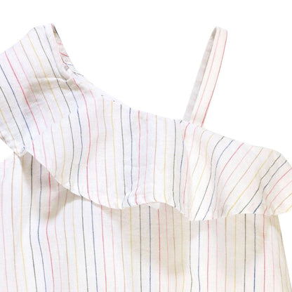 Baby One Shoulder Flounce Dress - Rainbow Pencil Stripe