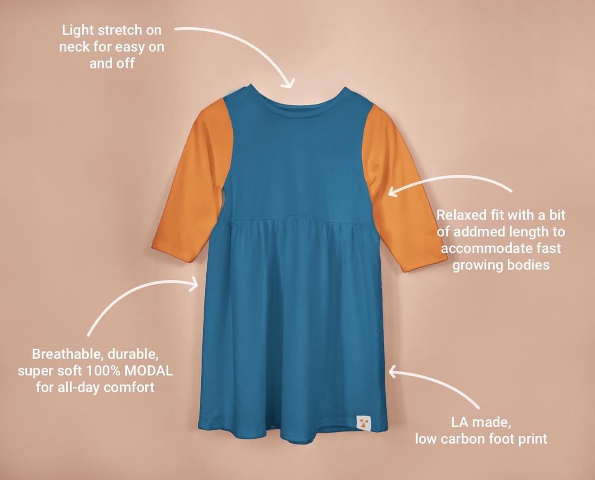 Long Sleeve Modal Two-Tone Dress - Pond