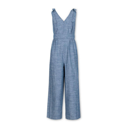 Women's Bow Shoulder Organic Jumpsuit - Blue Chambray