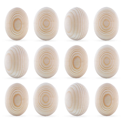 Set of 12 Unpainted Blank Unfinished Wooden Eggs 2.5 Inches