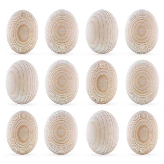 Set of 12 Unpainted Blank Unfinished Wooden Eggs 2.5 Inches