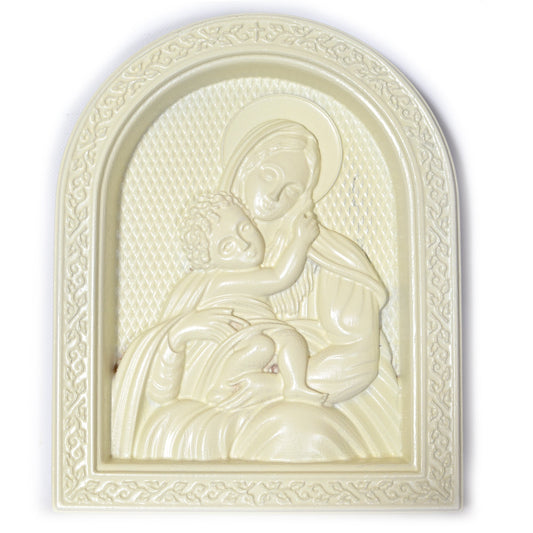 Ukrainian Beech Wood Carved Icon in White
