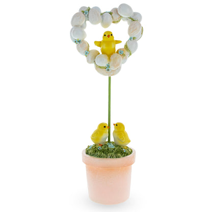 Adorable Chicks Nestled in Heart-Shaped Eggs Pot Easter Decorative Figurine