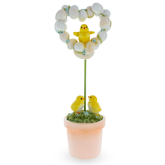 Adorable Chicks Nestled in Heart-Shaped Eggs Pot Easter Decorative Figurine