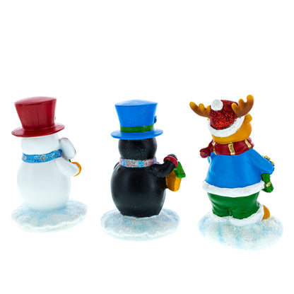 Set of 3 Holiday Stocking Holders Hangers – Snowman, Penguin, and Reindeer Christmas Mantel Decor