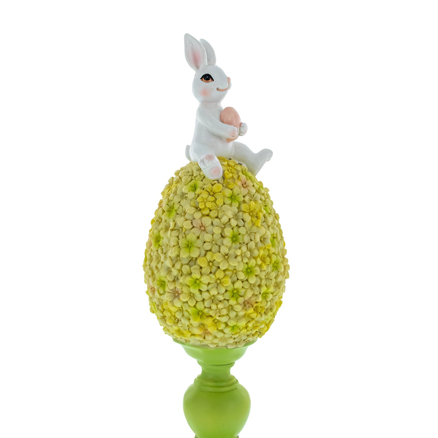 Bunny Perched Atop Floral Easter Egg Figurine