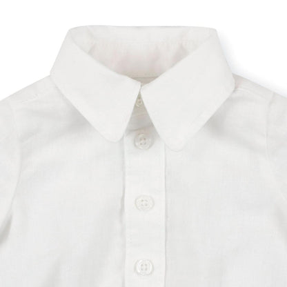 Short Sleeve Button Down Bodysuit - White Linen