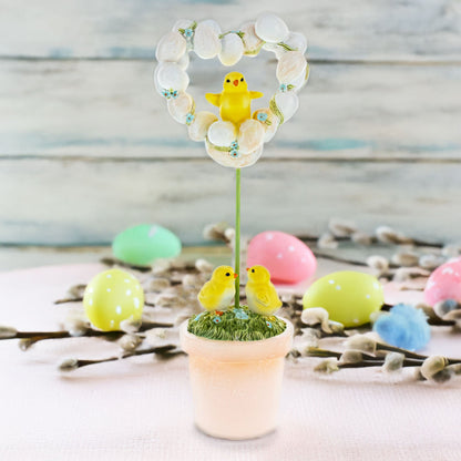 Adorable Chicks Nestled in Heart-Shaped Eggs Pot Easter Decorative Figurine