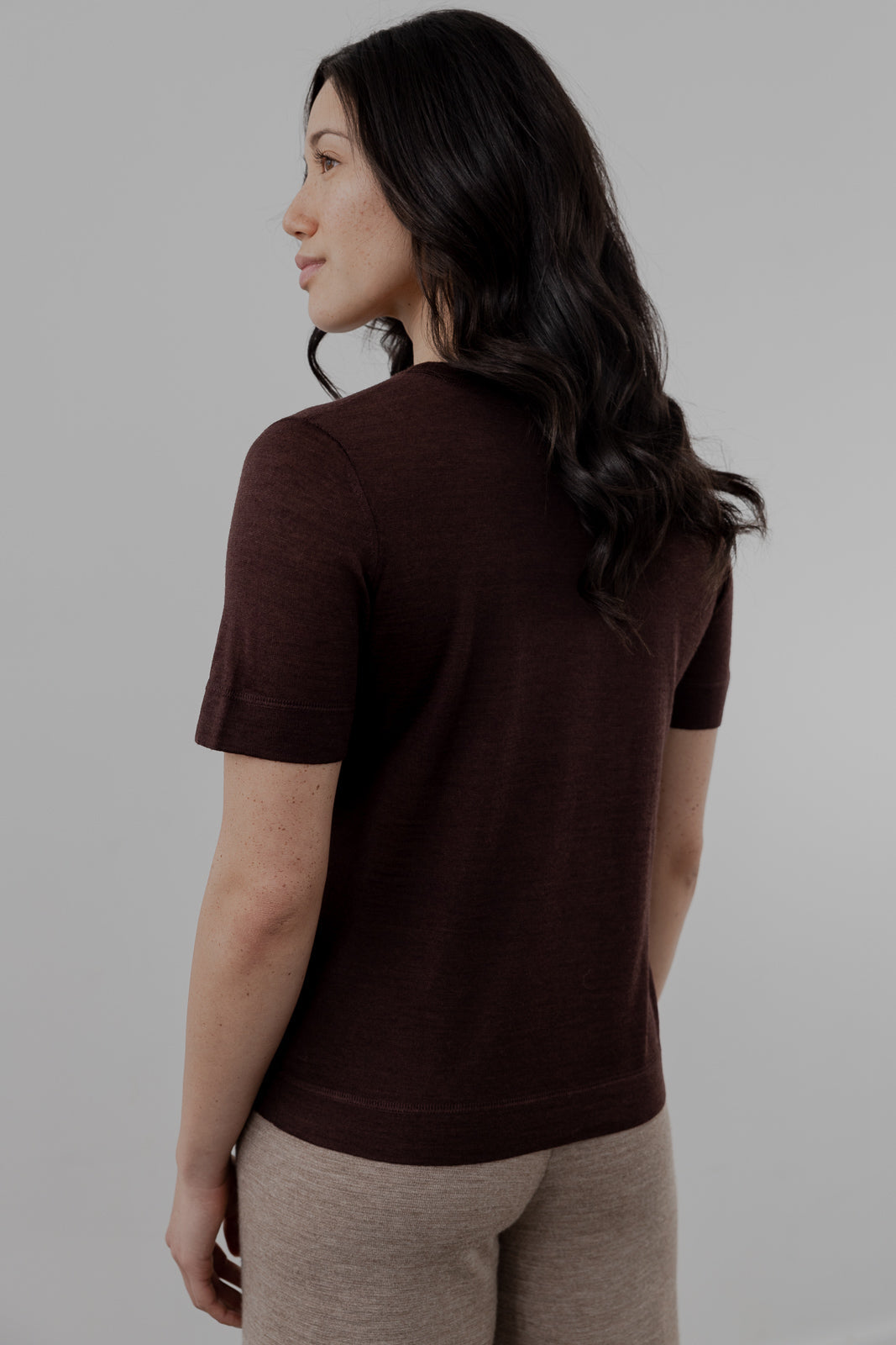 Crew Neck Sweater Tee - Mahogany