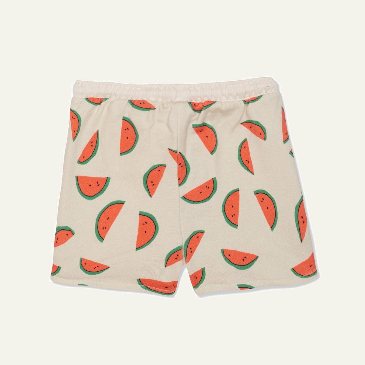 Recycled Cotton Watermelon Slices Cropped Girl Shorts - Natural