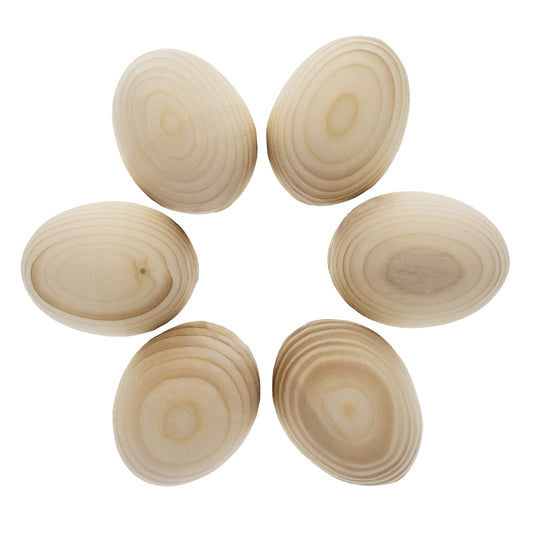 6 Unfinished Unpainted Raw Wood Ukrainian Wooden Easter Eggs DIY Craft 2.25 Inches